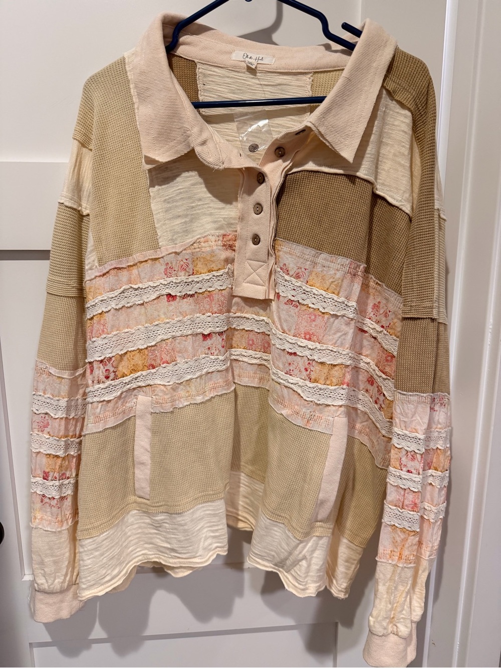 Oli & Hali Lace-Trim Patchwork top- Beige Pink